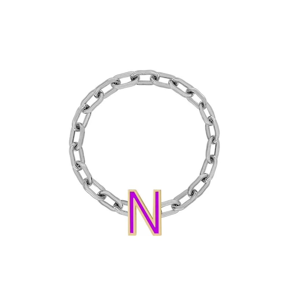 Mini Long Link Chain Ring with Enamel Letter