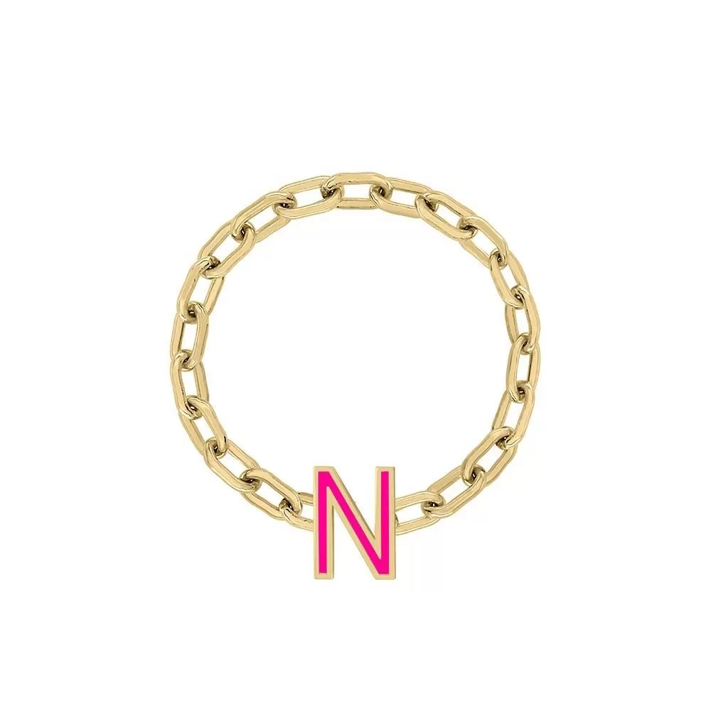 Mini Long Link Chain Ring with Enamel Letter