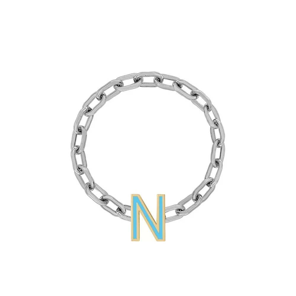 Mini Long Link Chain Ring with Enamel Letter