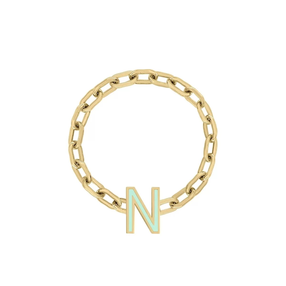 Mini Long Link Chain Ring with Enamel Letter