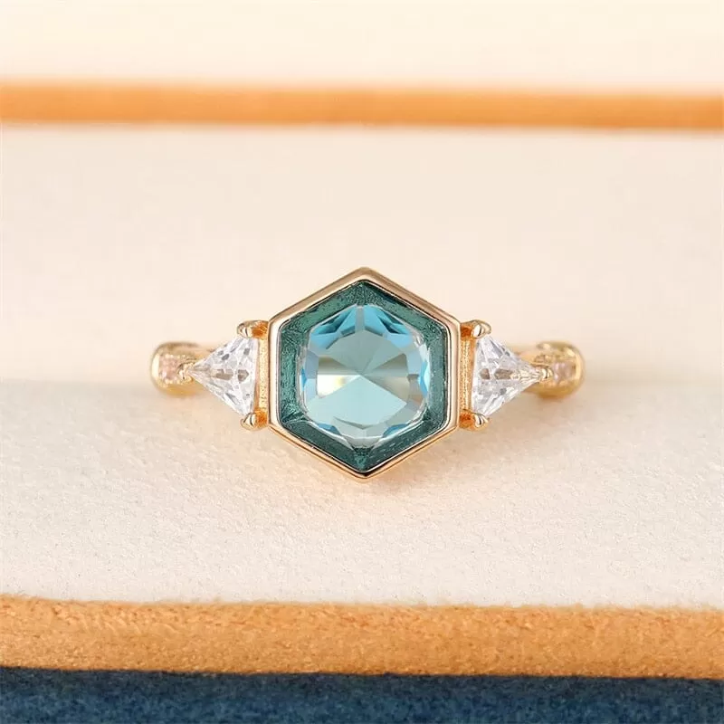 Modern Fashion Geometric Blue/White CZ Chic Design Ring