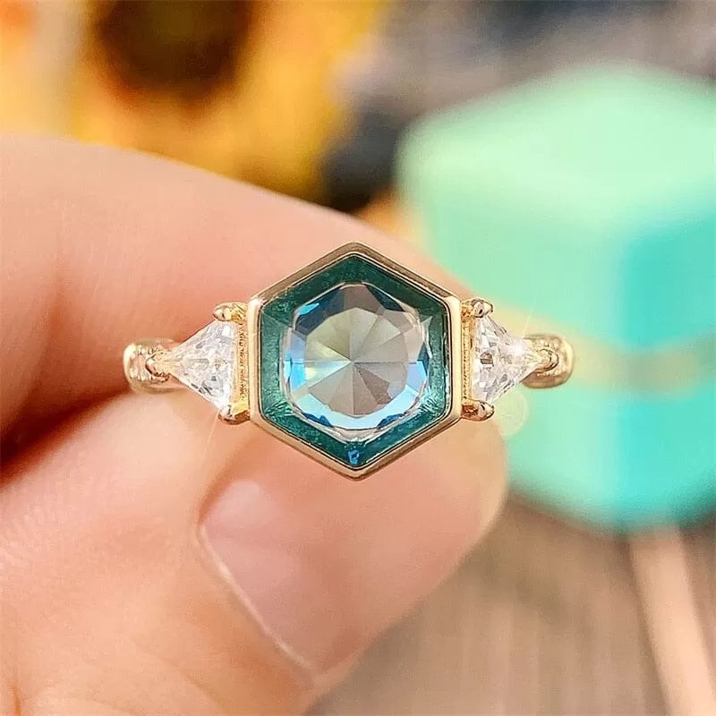 Modern Fashion Geometric Blue/White CZ Chic Design Ring