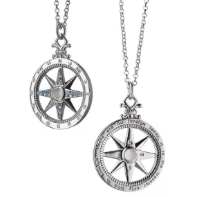 Monica Rich Kosann Global Compass Travel Charm Necklace Pendant in Silver with Sapphires