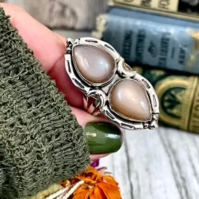 Mystic Moons Peach Moonstone Crystal Ring in Sterling Silver 925- Designed by FOXLARK Collection Size 5 6 7 8 9 10 11 or Adjustable