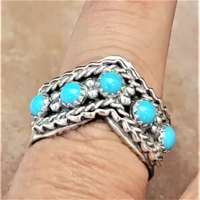 Navajo Five Turquoise Stones Band