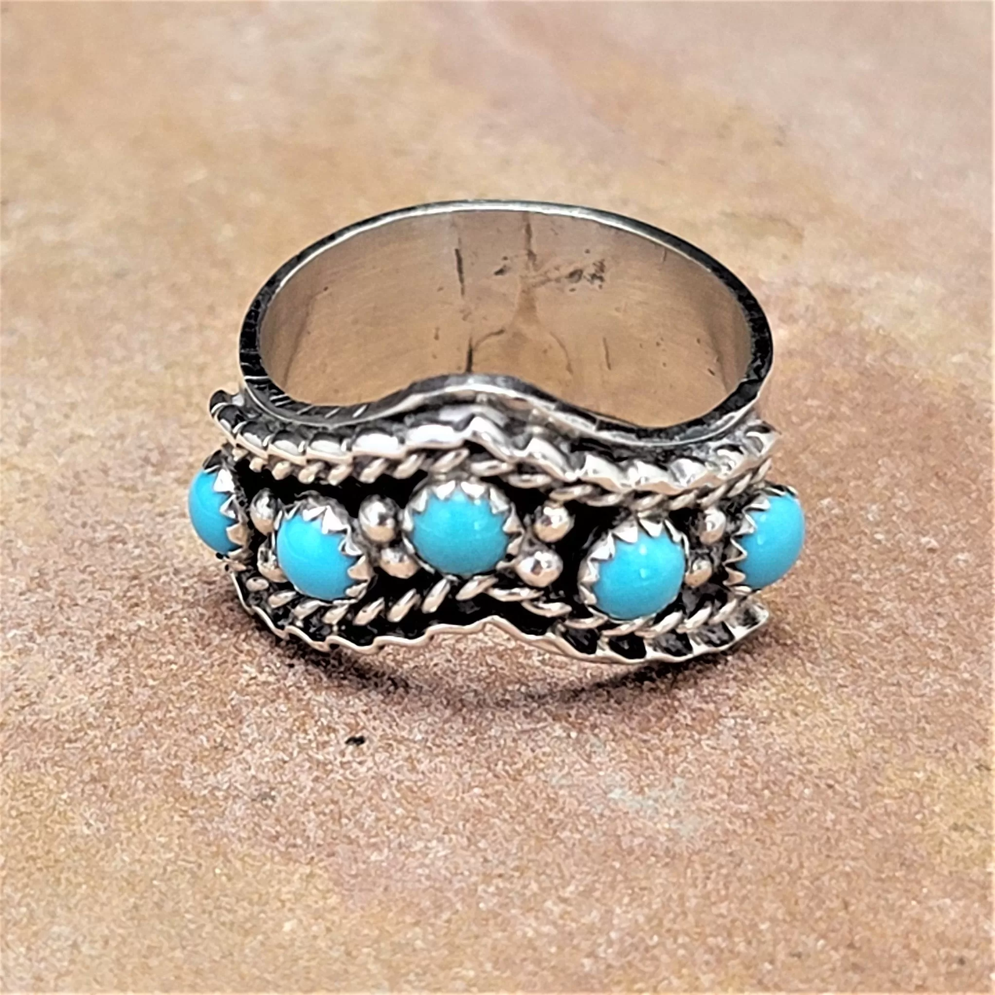 Navajo Five Turquoise Stones Band