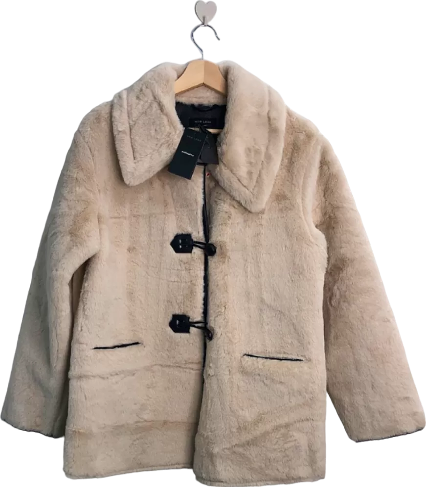 New Look Cream Taylor Fur Bonded Coat UK 12