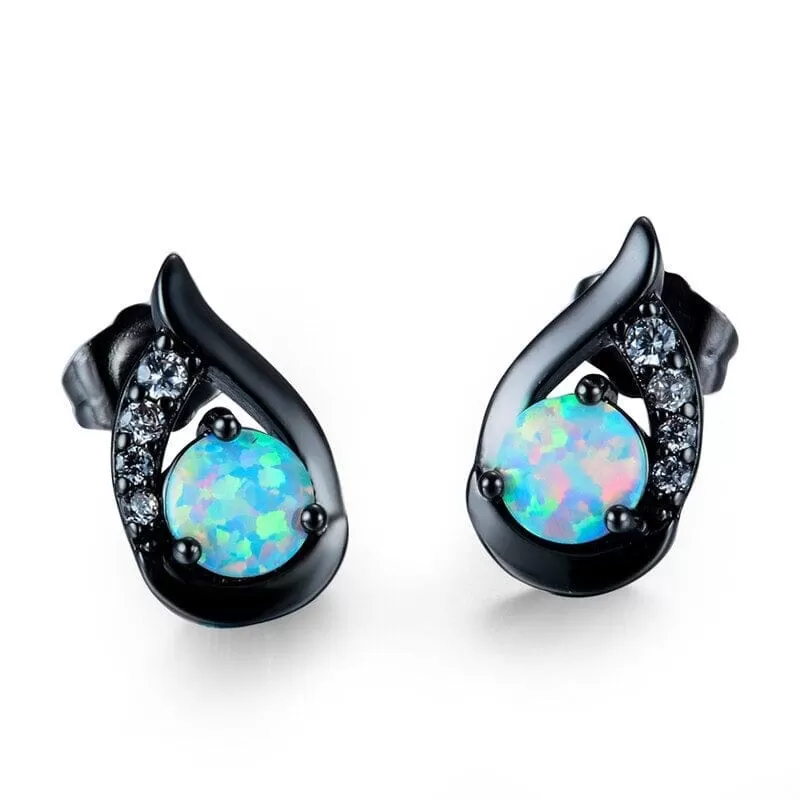 New Unique Silver Color/Black/Rose Gold Mystic White Fire Opal Stud Earrings