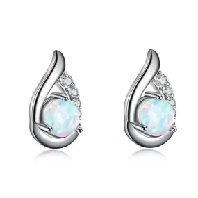 New Unique Silver Color/Black/Rose Gold Mystic White Fire Opal Stud Earrings