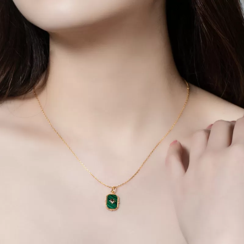 Octagon Malachite Pendant Necklace