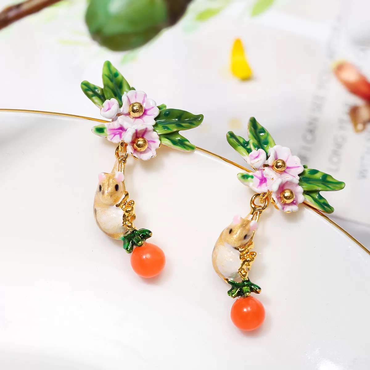 Orchard Hamster Enamel Earrings