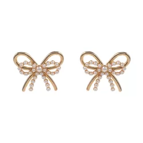 Pearl Metal Bow Earrings