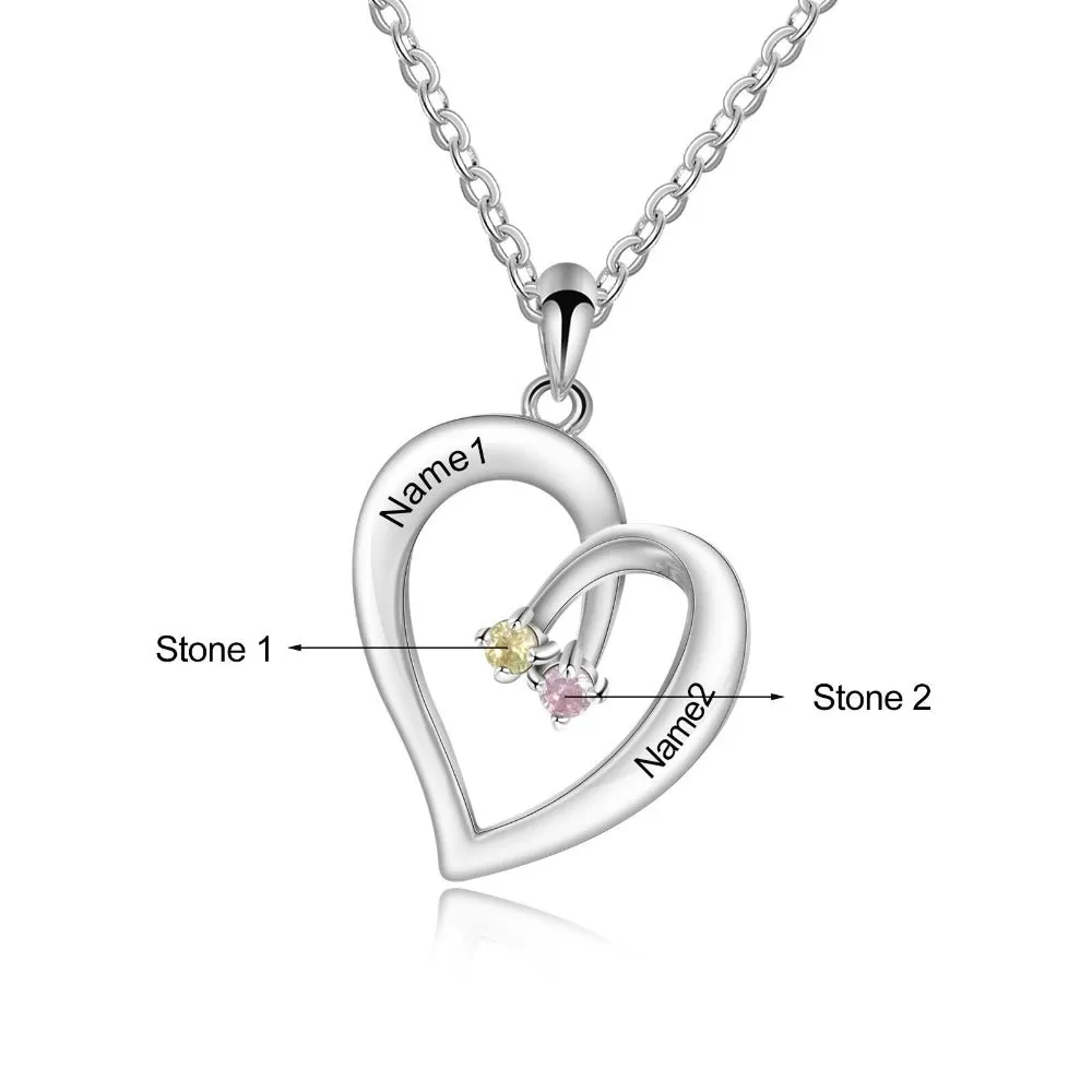 Personalized 2 Names Birthstone Necklaces