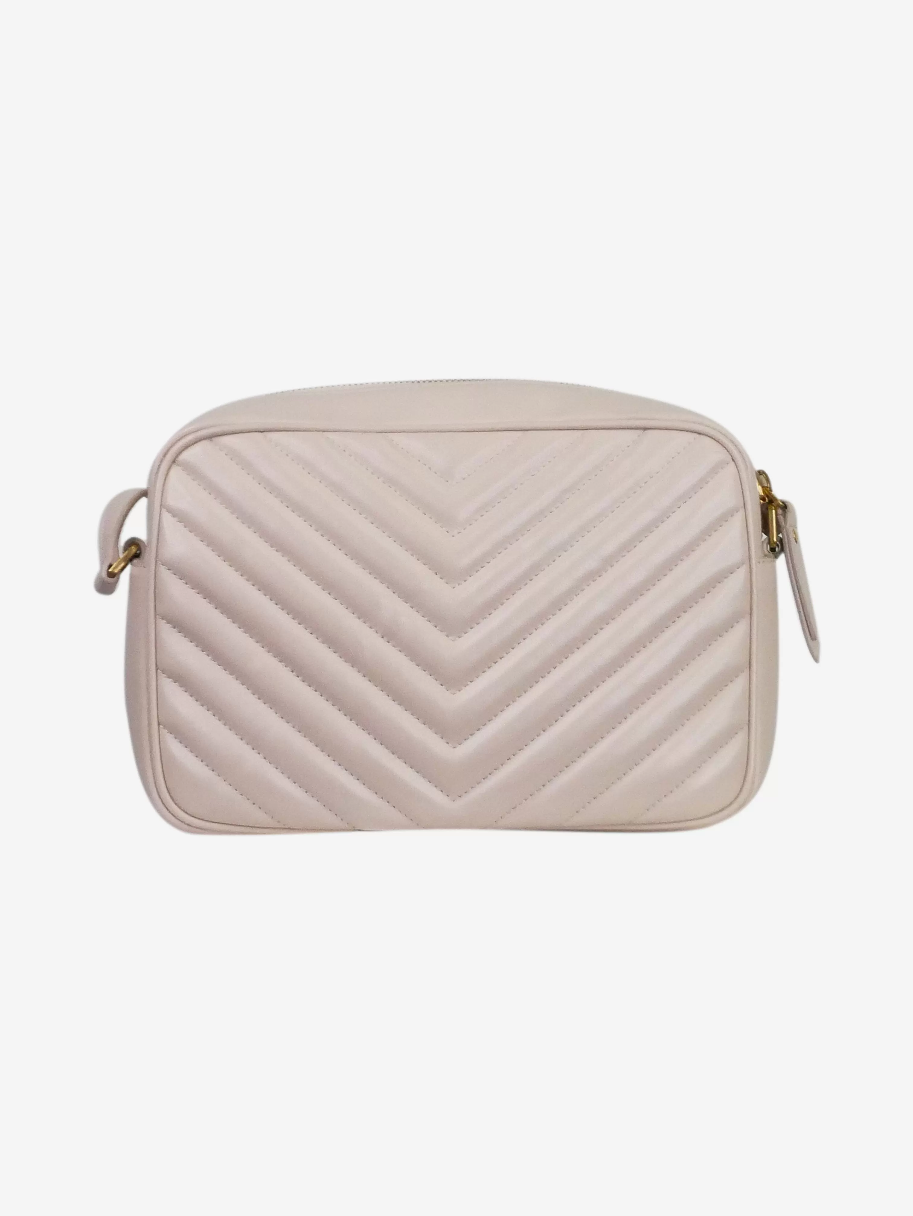 Pink Lou chevron branded camera bag