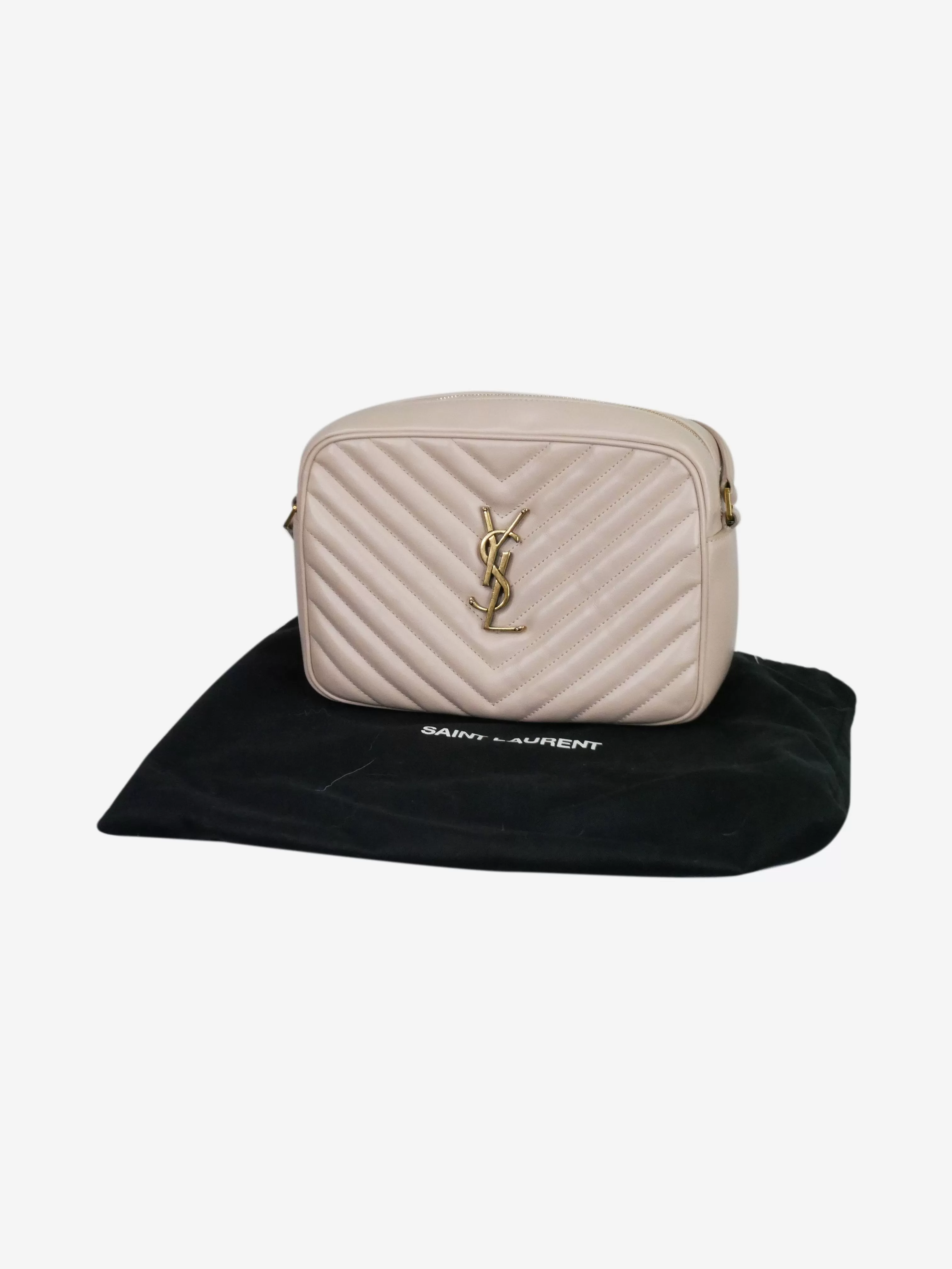 Pink Lou chevron branded camera bag