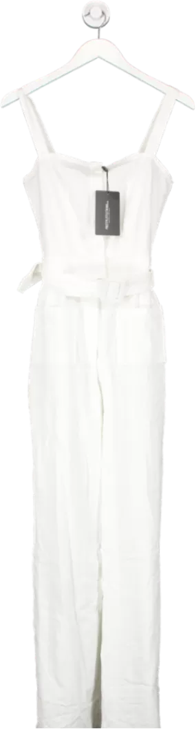 PrettyLittleThing Petite White Wide Leg Square Pocket Button Down Jumpsuit UK 6