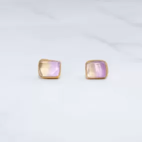 Raw Ametrine Stud Earrings w/ Gold Fill, Unique Natural Amethyst and Citrine Rough Crystal Jewelry. Cube Rectangle Gemstone. Handmade in USA