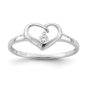 Rhodium Plated CZ Heart Ring in Sterling Silver