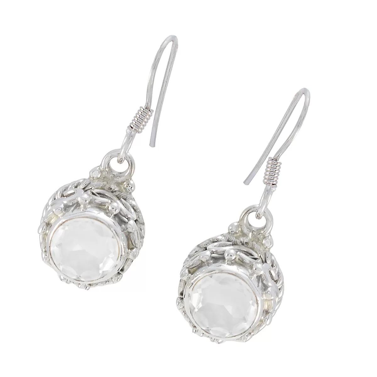 Riyo Alluring 925 Sterling Silver Earring For Lady Crystal Quartz Earring Bezel Setting White Earring Dangle Earring