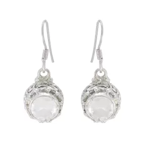 Riyo Alluring 925 Sterling Silver Earring For Lady Crystal Quartz Earring Bezel Setting White Earring Dangle Earring