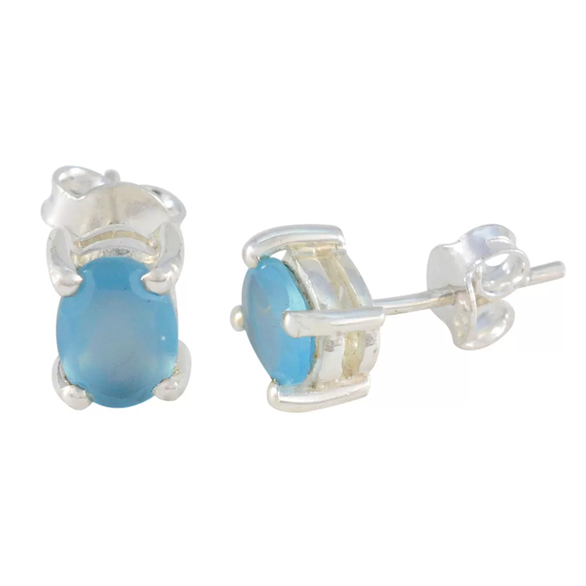 Riyo Charming Sterling Silver Earring For Sister Blue Chalcedony Earring Bezel Setting Blue Earring Stud Earring