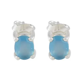 Riyo Charming Sterling Silver Earring For Sister Blue Chalcedony Earring Bezel Setting Blue Earring Stud Earring