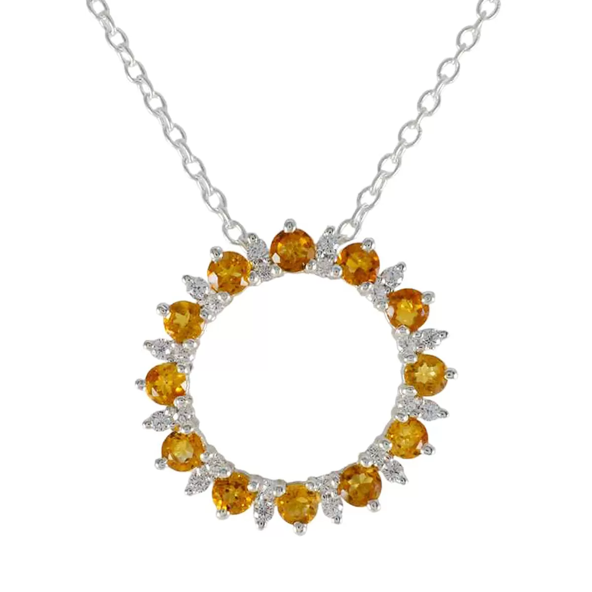 Riyo Easy Gemstone Round Faceted Yellow Citrine Sterling Silver Pendant Gift For Christmas