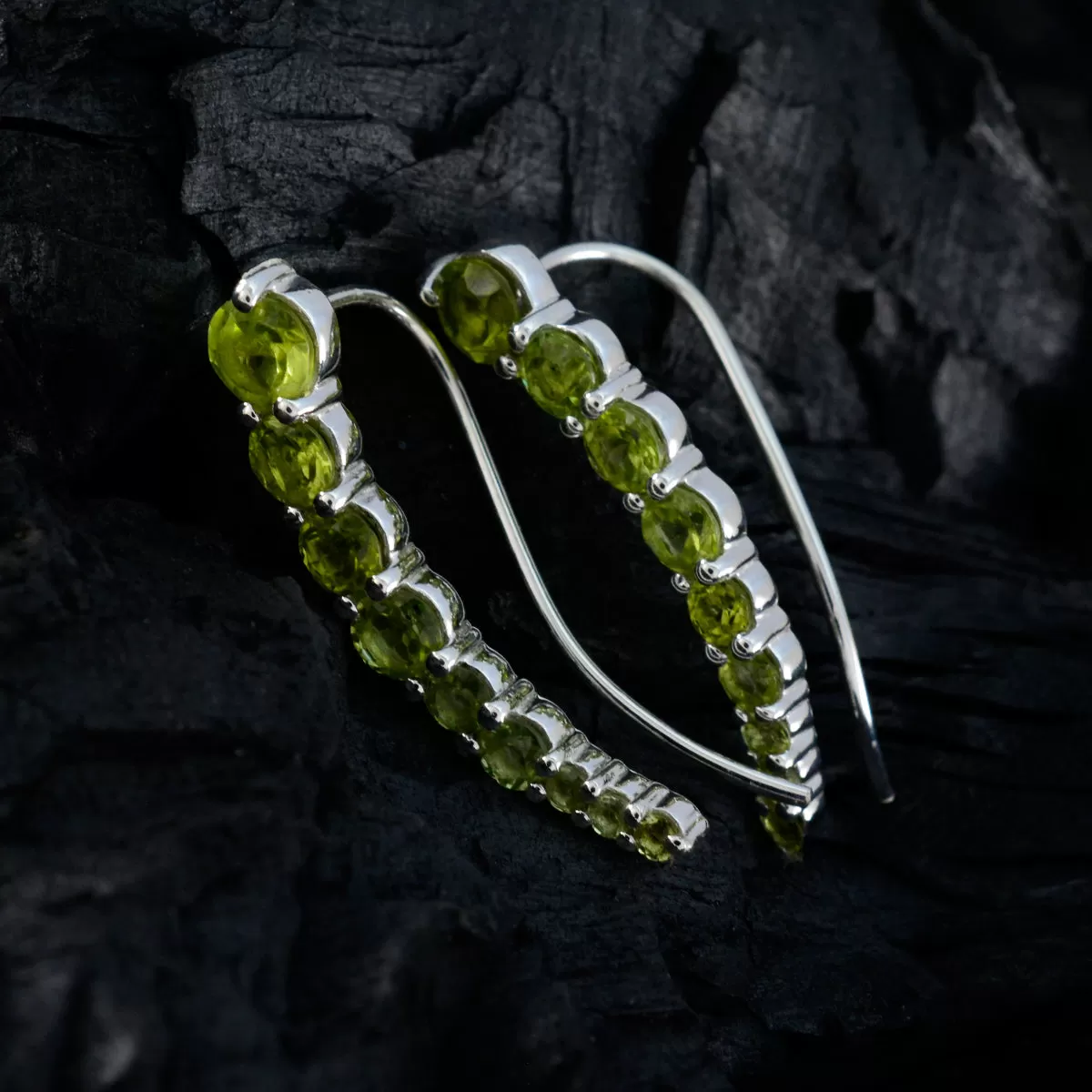 Riyo Fanciable 925 Sterling Silver Earring For Demoiselle Peridot Earring Bezel Setting Green Earring Ear Cuff Earring