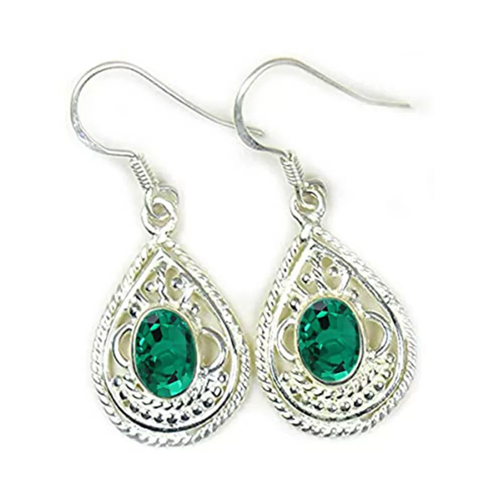 Riyo Fanciable Sterling Silver Earring For Femme Emerald CZ Earring Bezel Setting Green Earring Dangle Earring