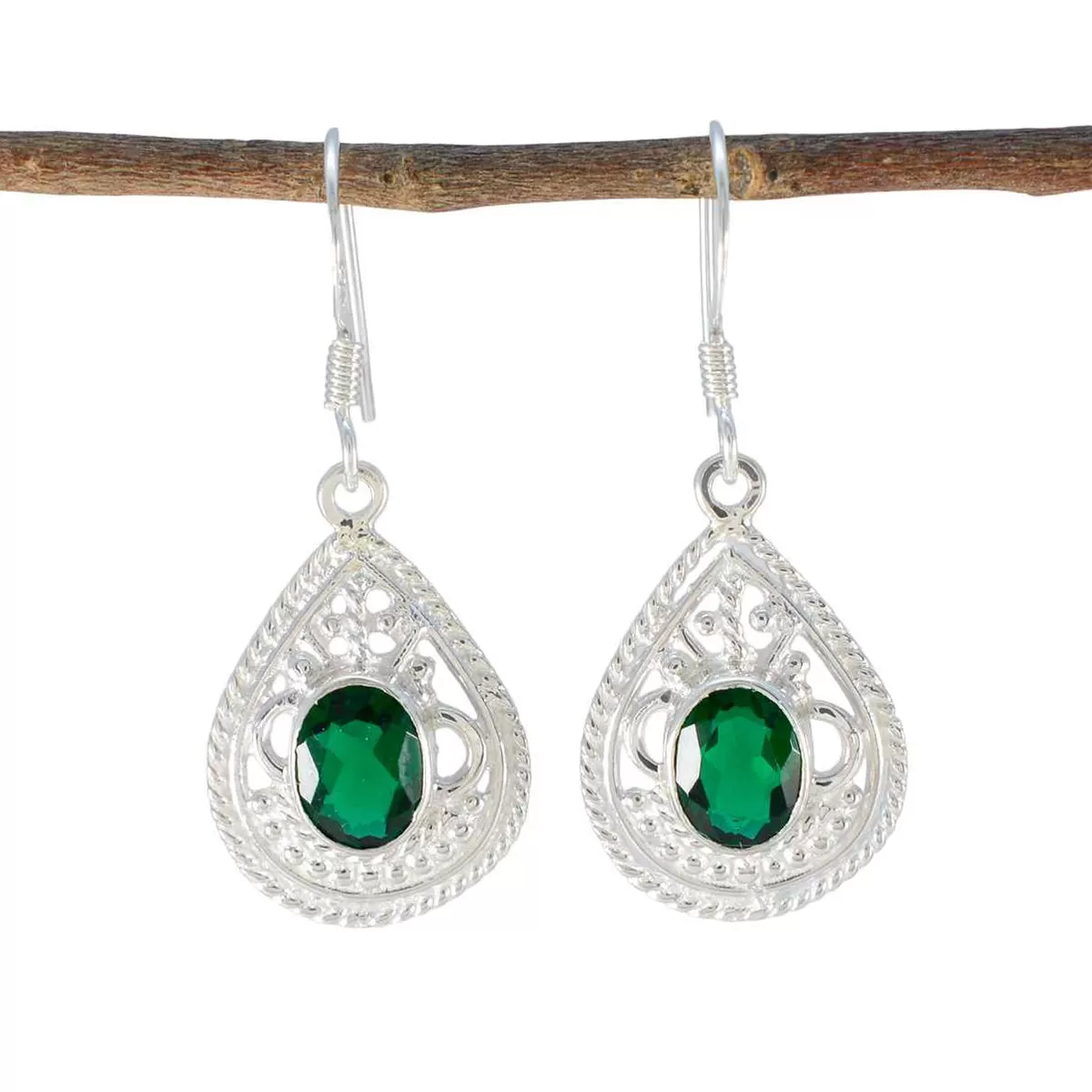 Riyo Fanciable Sterling Silver Earring For Femme Emerald CZ Earring Bezel Setting Green Earring Dangle Earring