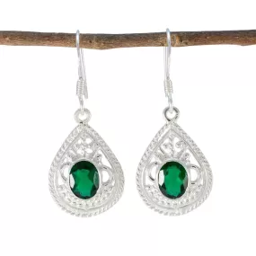 Riyo Fanciable Sterling Silver Earring For Femme Emerald CZ Earring Bezel Setting Green Earring Dangle Earring