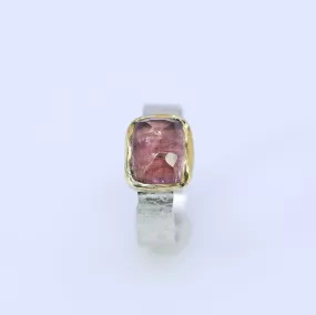 Rosette - Rose Cut Pink Tourmaline Gold and Silver Ring