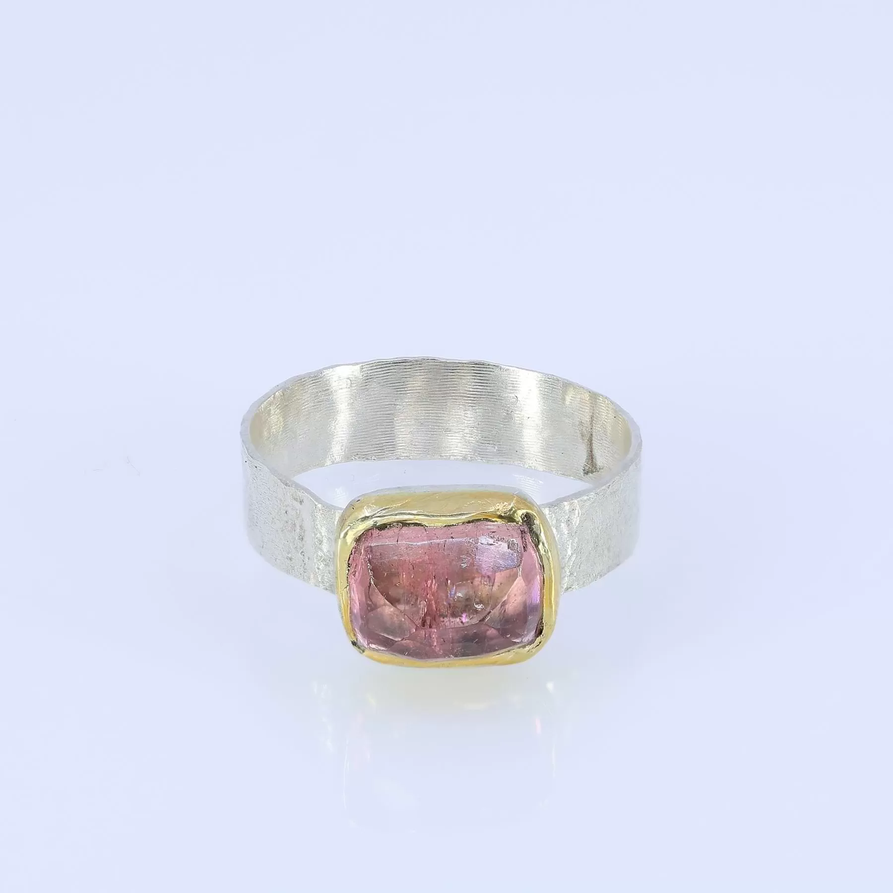 Rosette - Rose Cut Pink Tourmaline Gold and Silver Ring