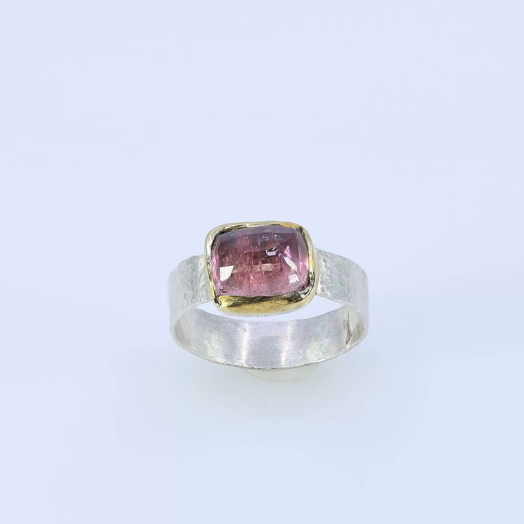 Rosette - Rose Cut Pink Tourmaline Gold and Silver Ring