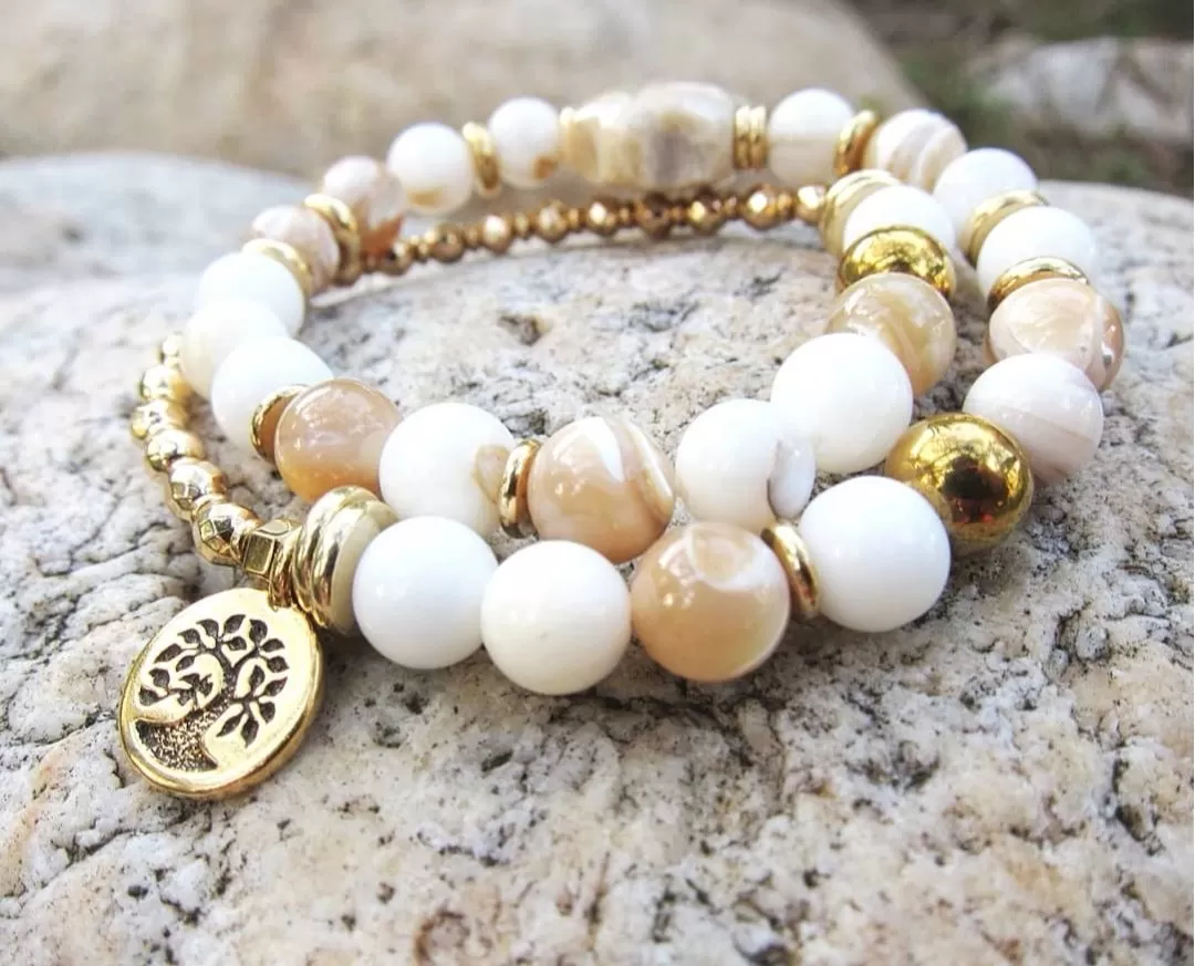 SALE - Mother Of Pearl Protective Mala Bracelet