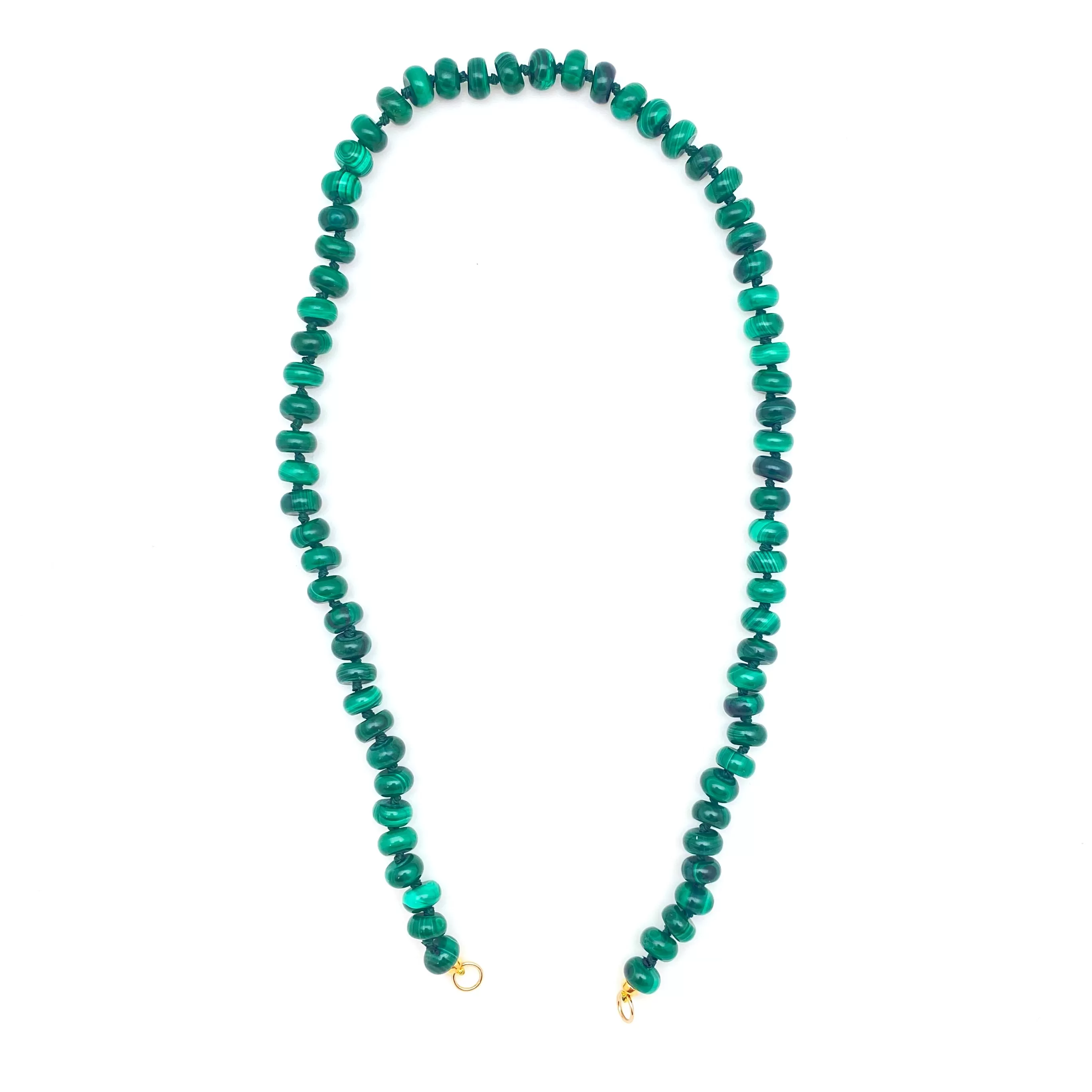 Serpentine Strand - Handknotted Malachite Rondelles