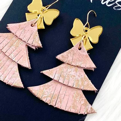 Shimmer Fringy Trees - Gold Bow & Pink Shimmer