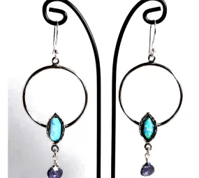 Silver earrings for woman sterling 925 set with opal Blue  Israeli jewelry