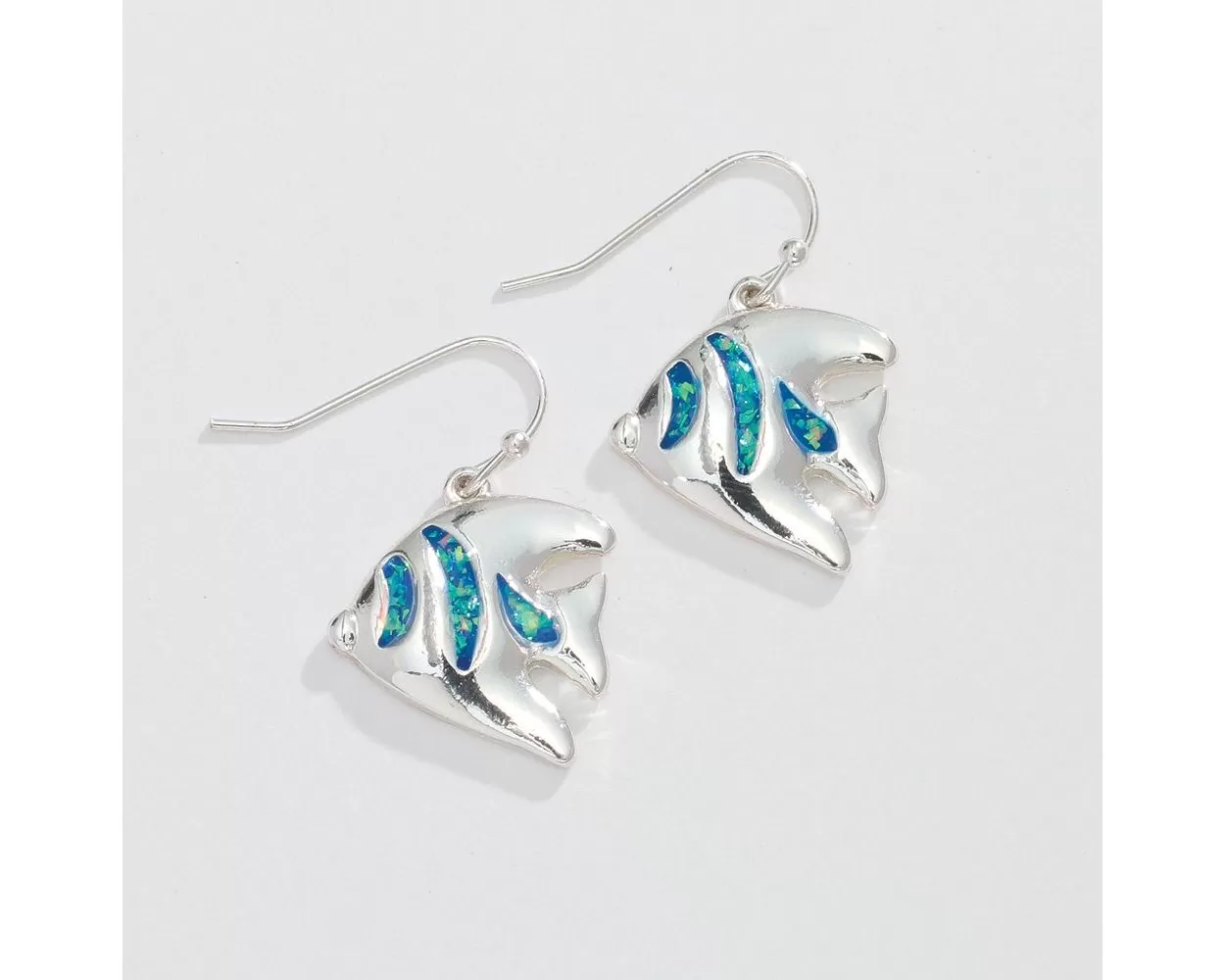 Silver Fish with Blue Resin Inlay Earring