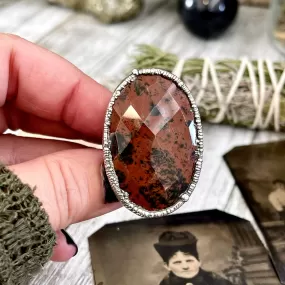 Size 7.5 Big Mahogany Obsidian Statement Ring in Fine Silver / Foxlark Collection - One of a Kind