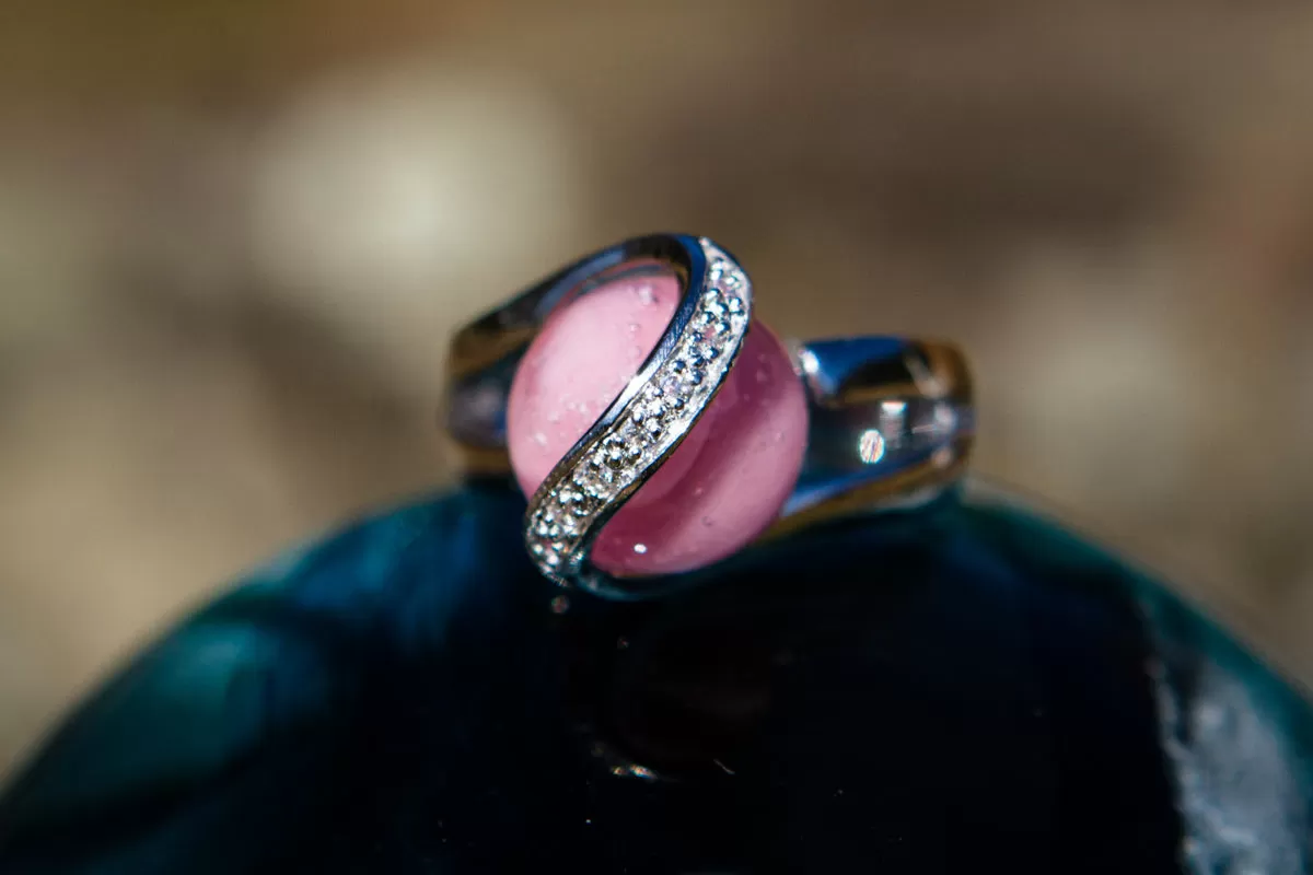 Sparkle Ring with 12mm Opaque Glass Marble Infused with Cremains