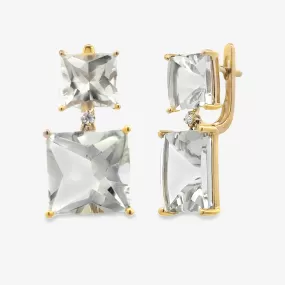 Square Cabochon White Topaz Dangle Earrings