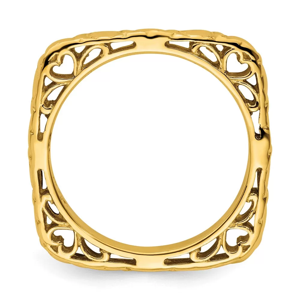 Stackable Expressions Polished Gold-Plated Square Ring in Sterling Silver