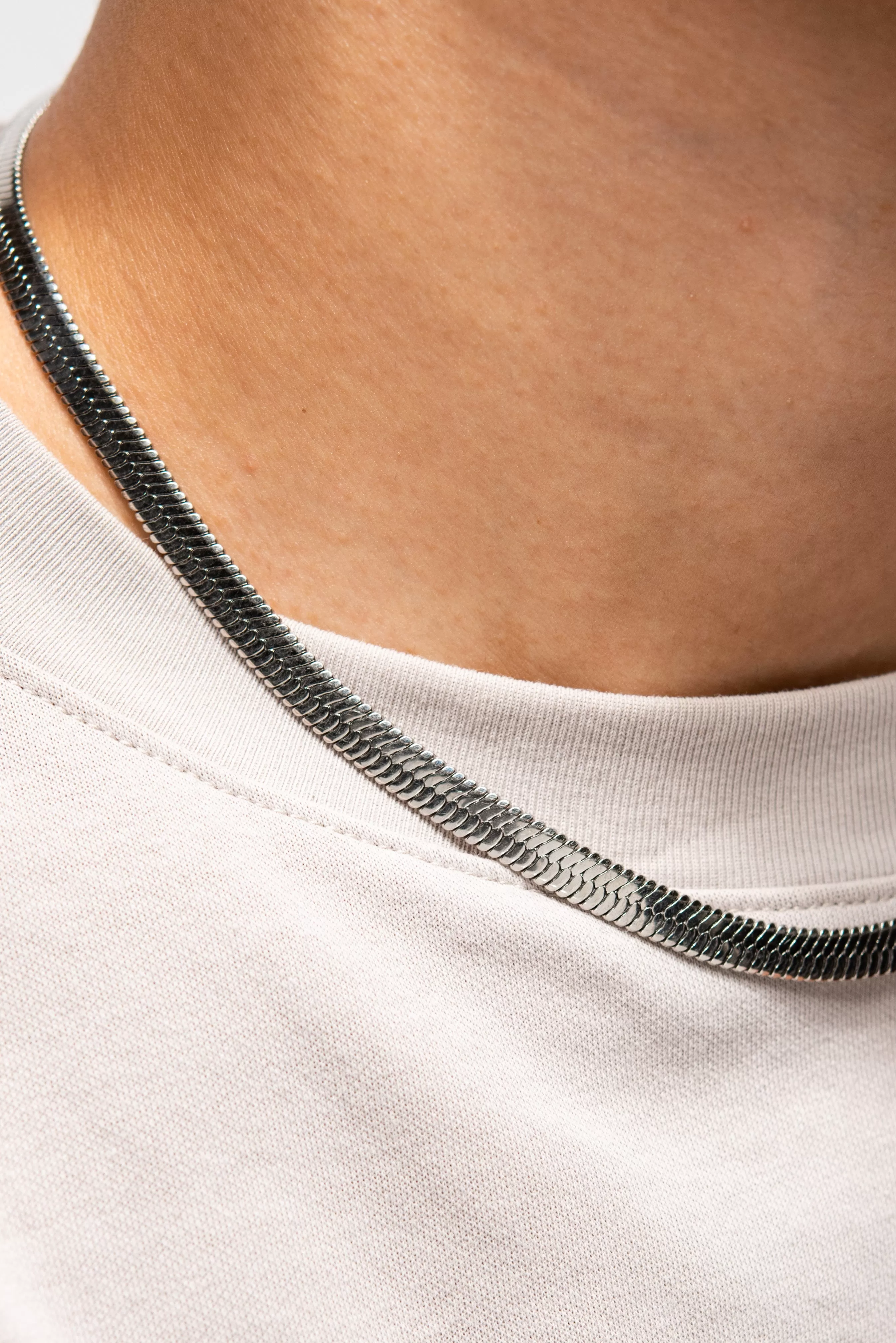 Stainless Steel Herringbone Chain Necklace - Silver