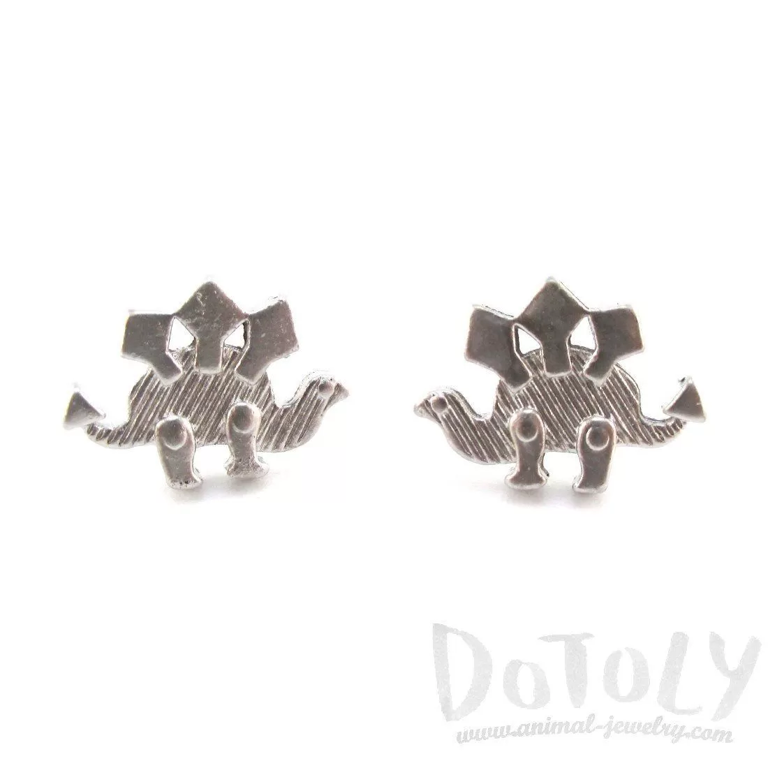 Stegosaurus Dinosaur Silhouette Shaped Stud Earrings in Silver | DOTOLY