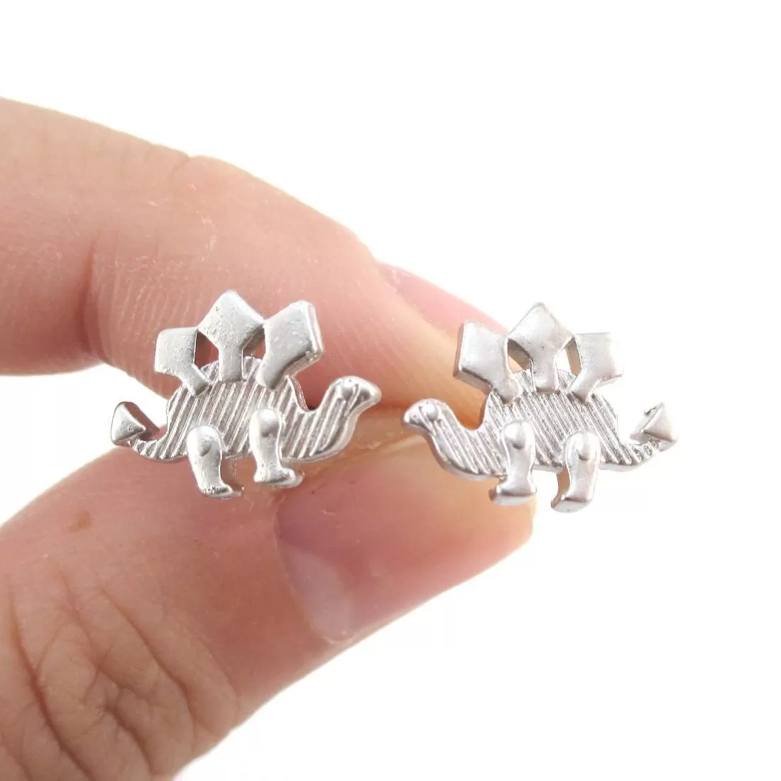 Stegosaurus Dinosaur Silhouette Shaped Stud Earrings in Silver | DOTOLY