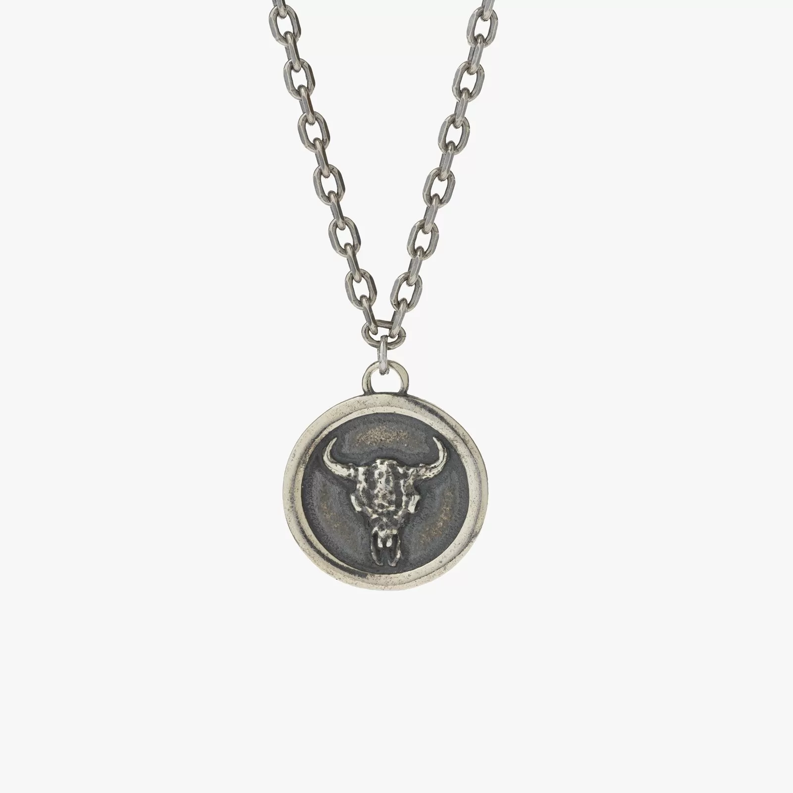 Sterling Silver Bull Skull Pendant Necklace