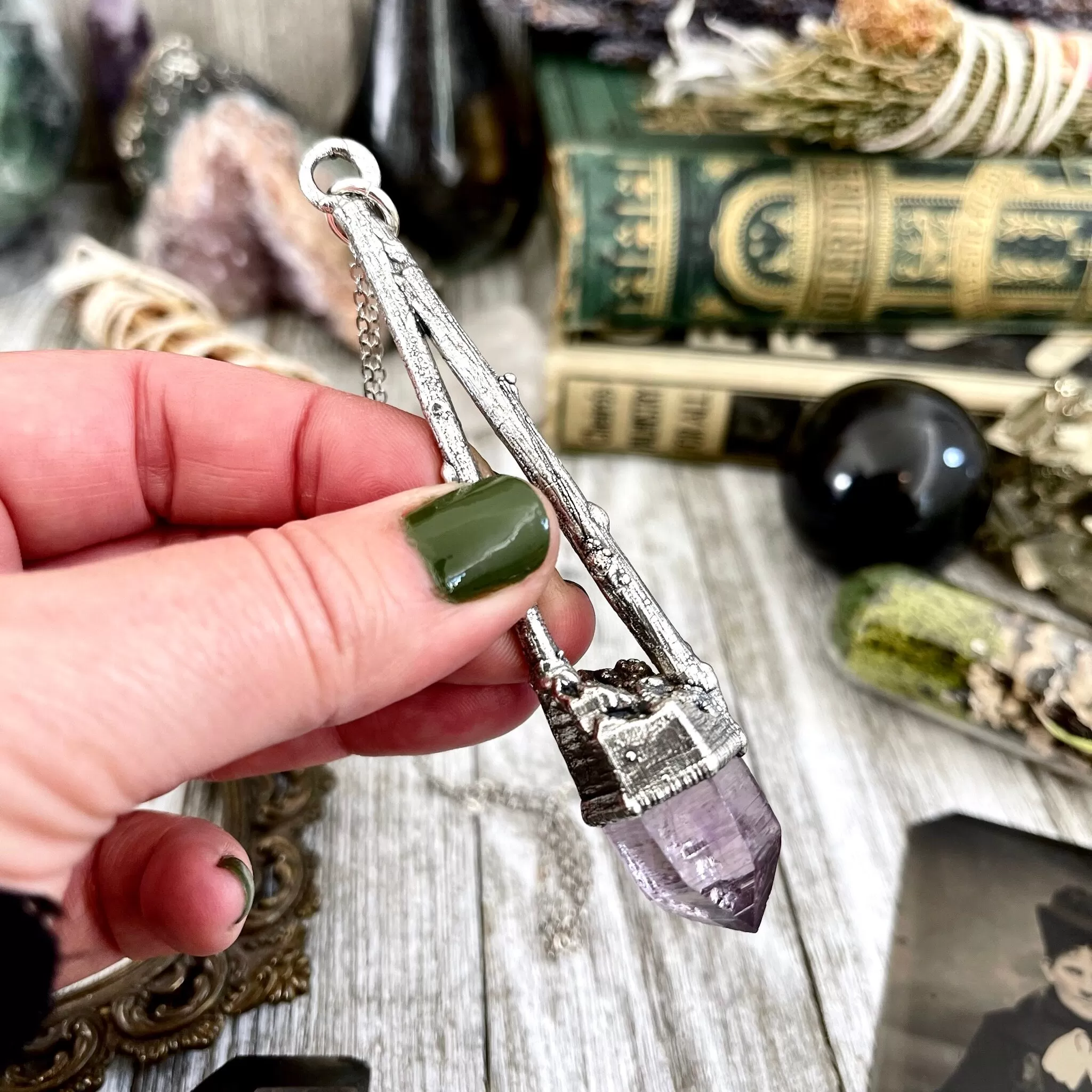 Sticks & Stones Collection - Raw Vera Cruz Amethyst Crystal Necklace in Fine Silver /