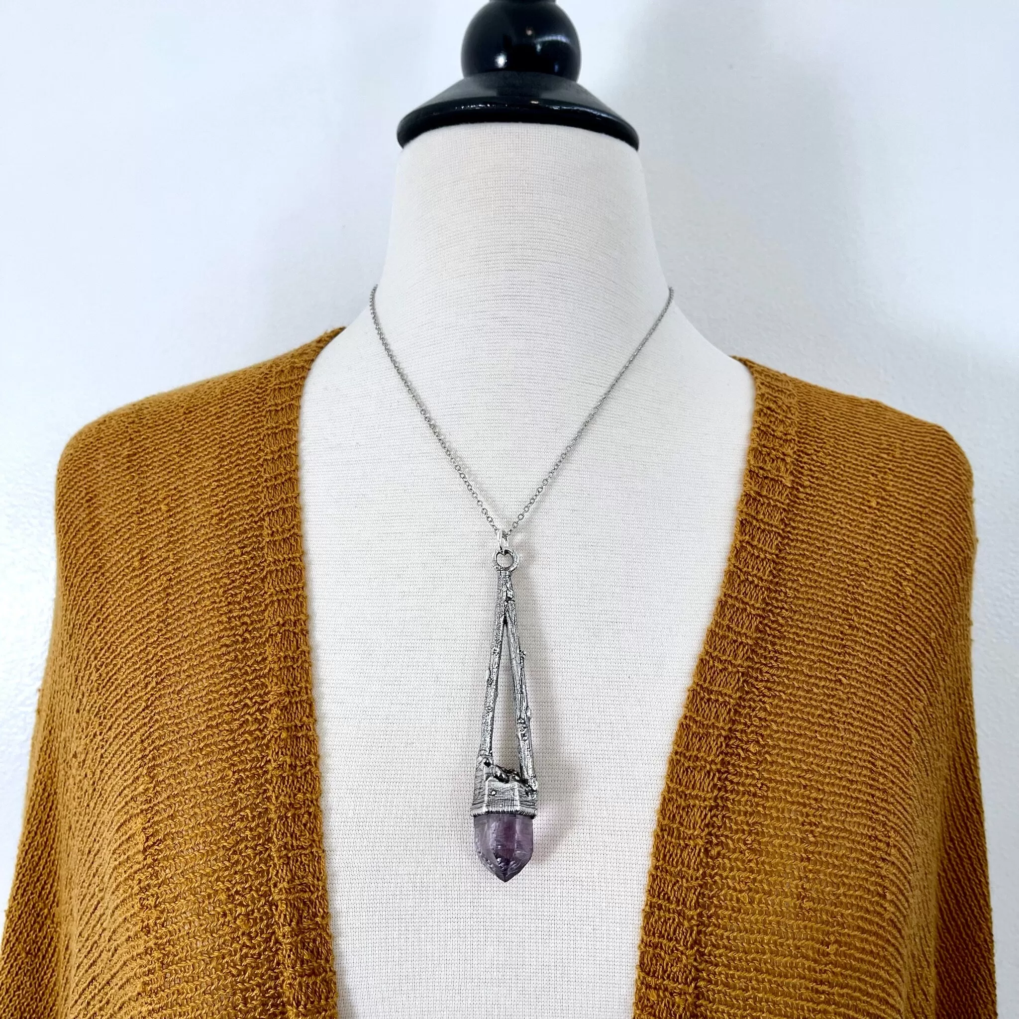 Sticks & Stones Collection - Raw Vera Cruz Amethyst Crystal Necklace in Fine Silver /