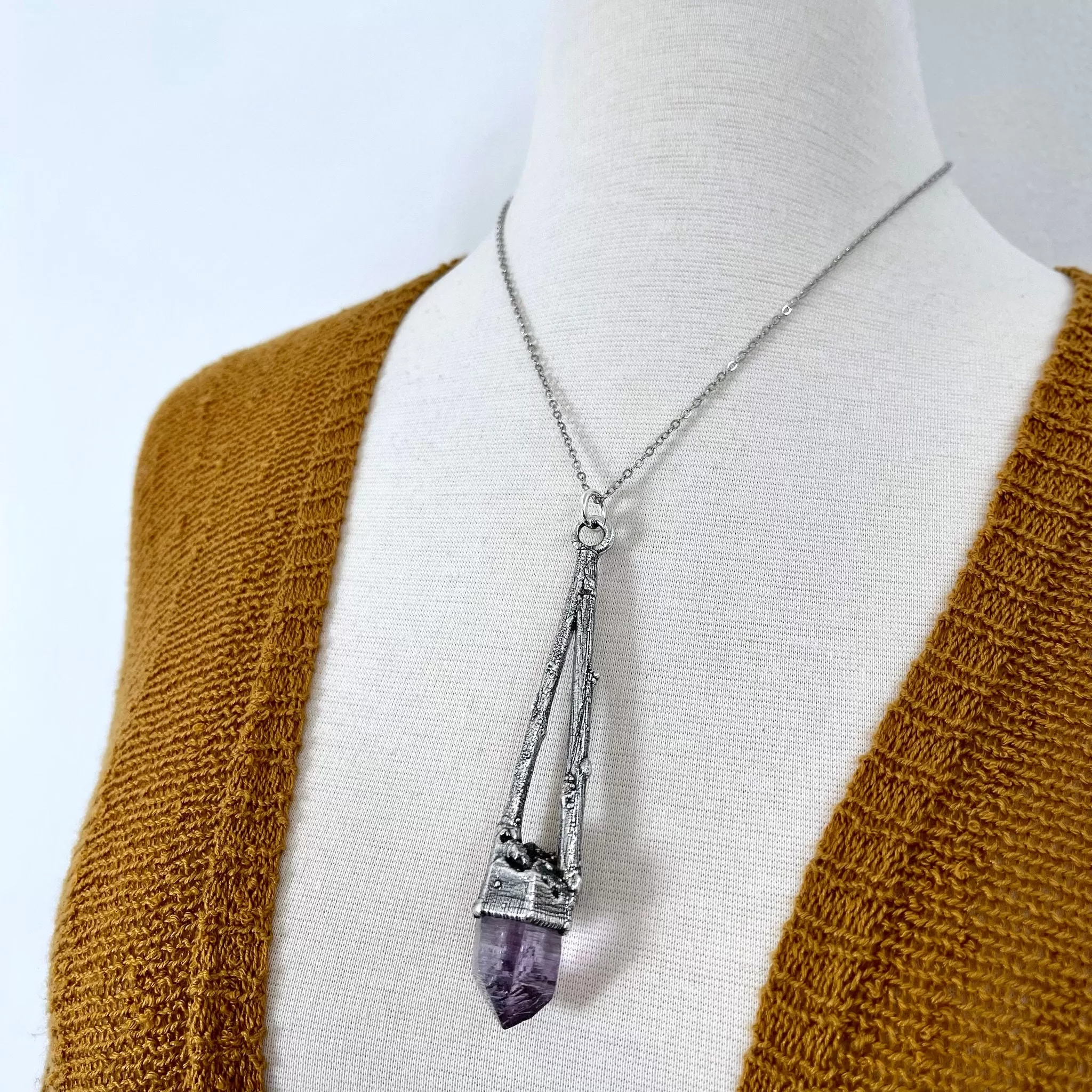 Sticks & Stones Collection - Raw Vera Cruz Amethyst Crystal Necklace in Fine Silver /